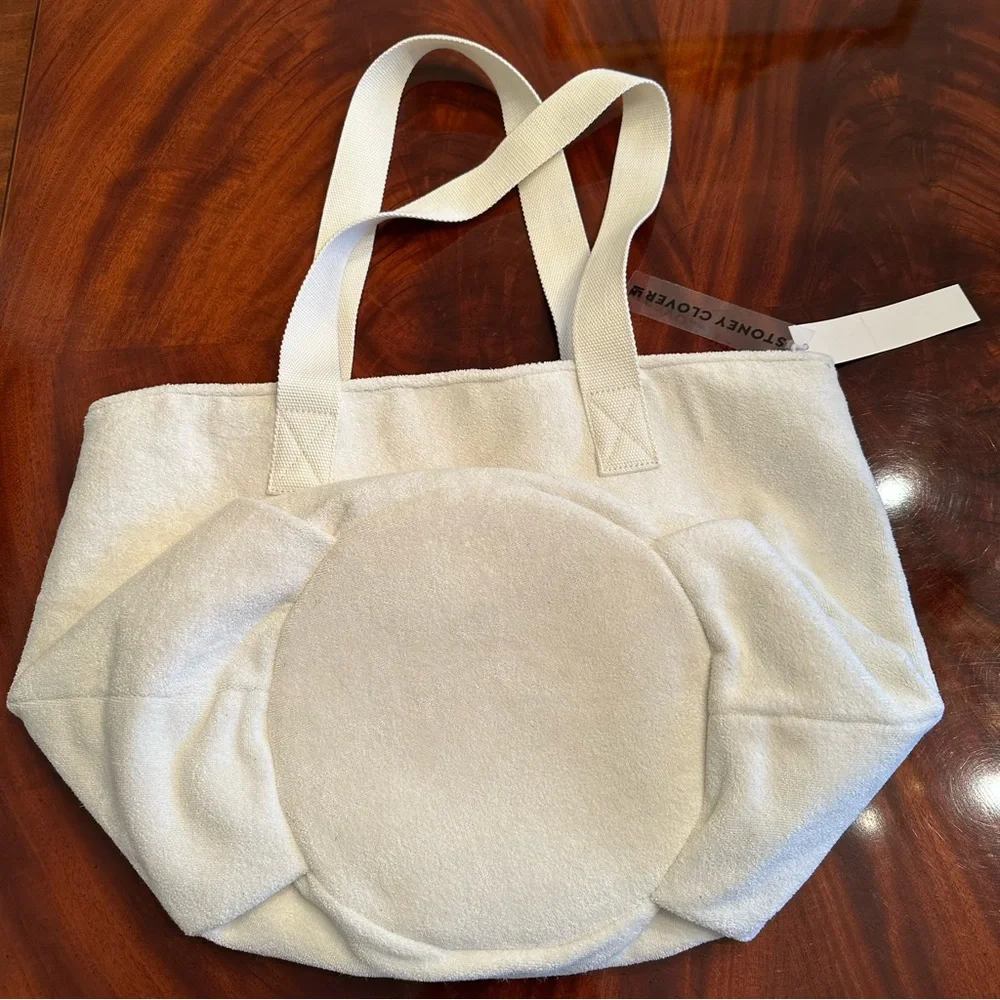 NWT Stoney Clover Lane Hearts Embroidered Terry Zip Top Tote Seashell